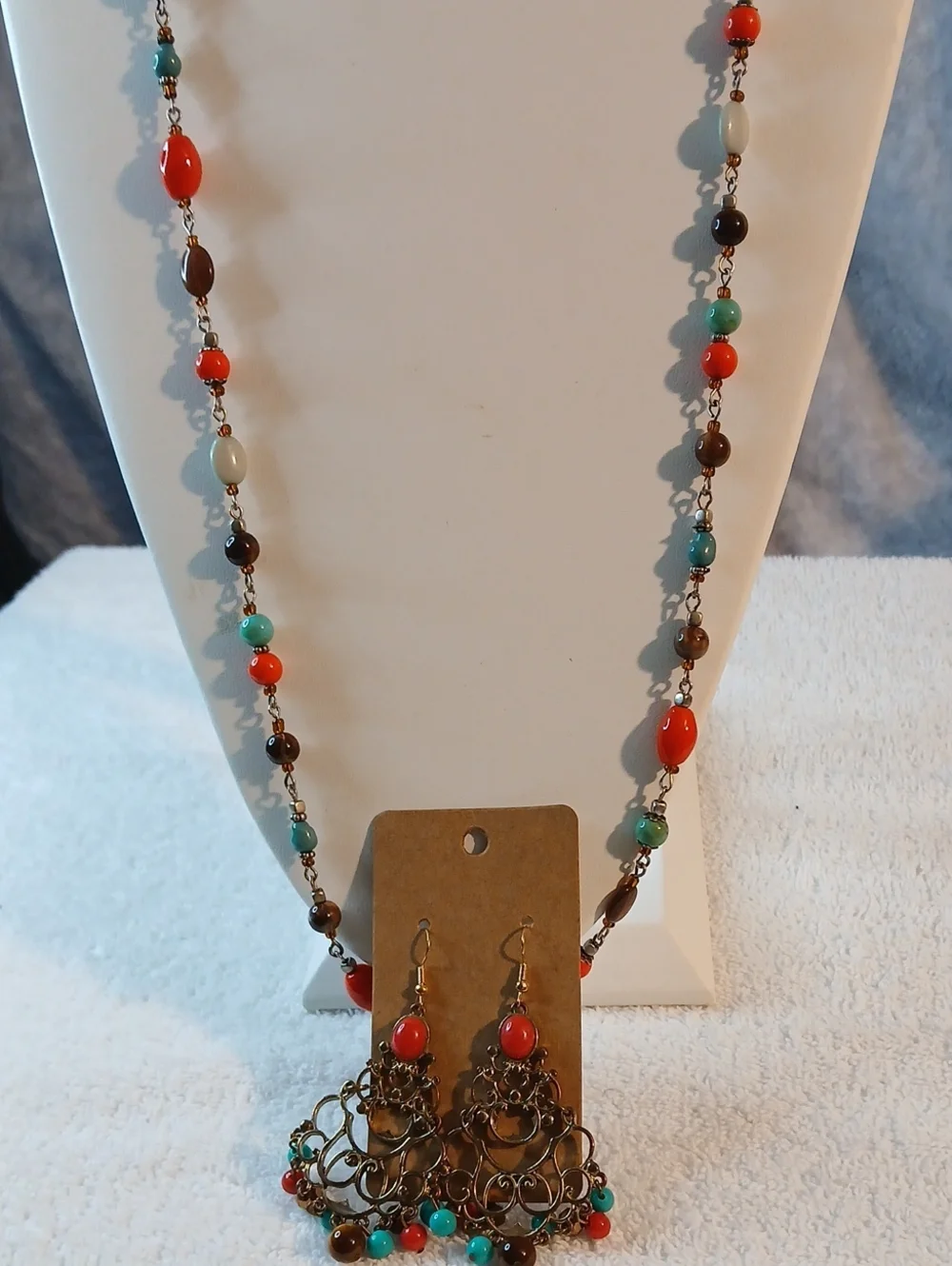 Boho Multicolor Beaded Necklace and Earrings Set